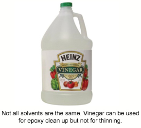 A bottle of vinegar, which can be used for epoxy clean up but not epoxy thinning.
