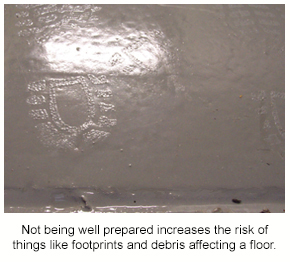 A footprint in a resin floor, which is the sort of thing that can happen in clients are project ready.