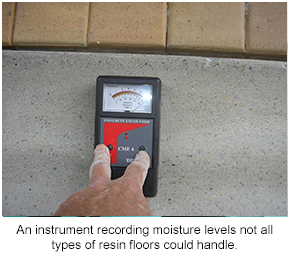 A moisture meter recording levels of moisture not suitable for all types of resin flooring.