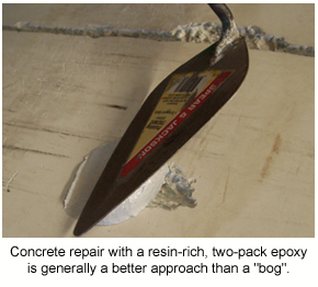 A resin-rich epoxy patching compound being applied into a divot.
