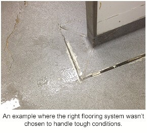 An example of the wrong flooring system being chosen in a commercial kitchen.