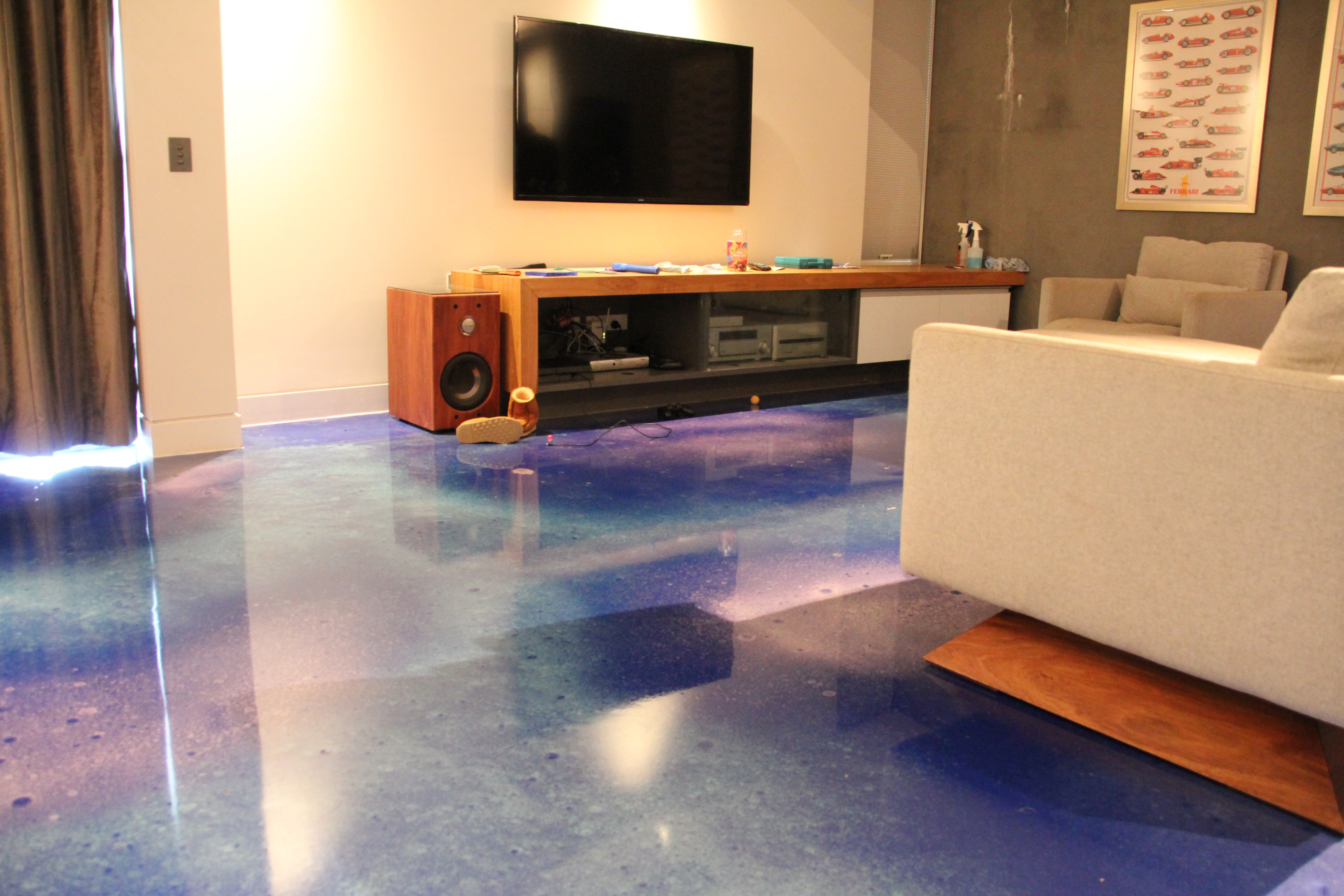 Epoxy flooring examples - decorative resin flooring in living rooms
